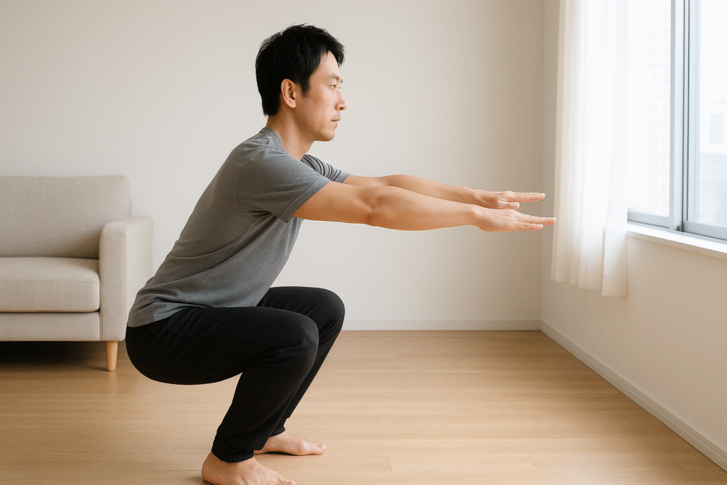 デスクワーク社会人がスクワットしてる